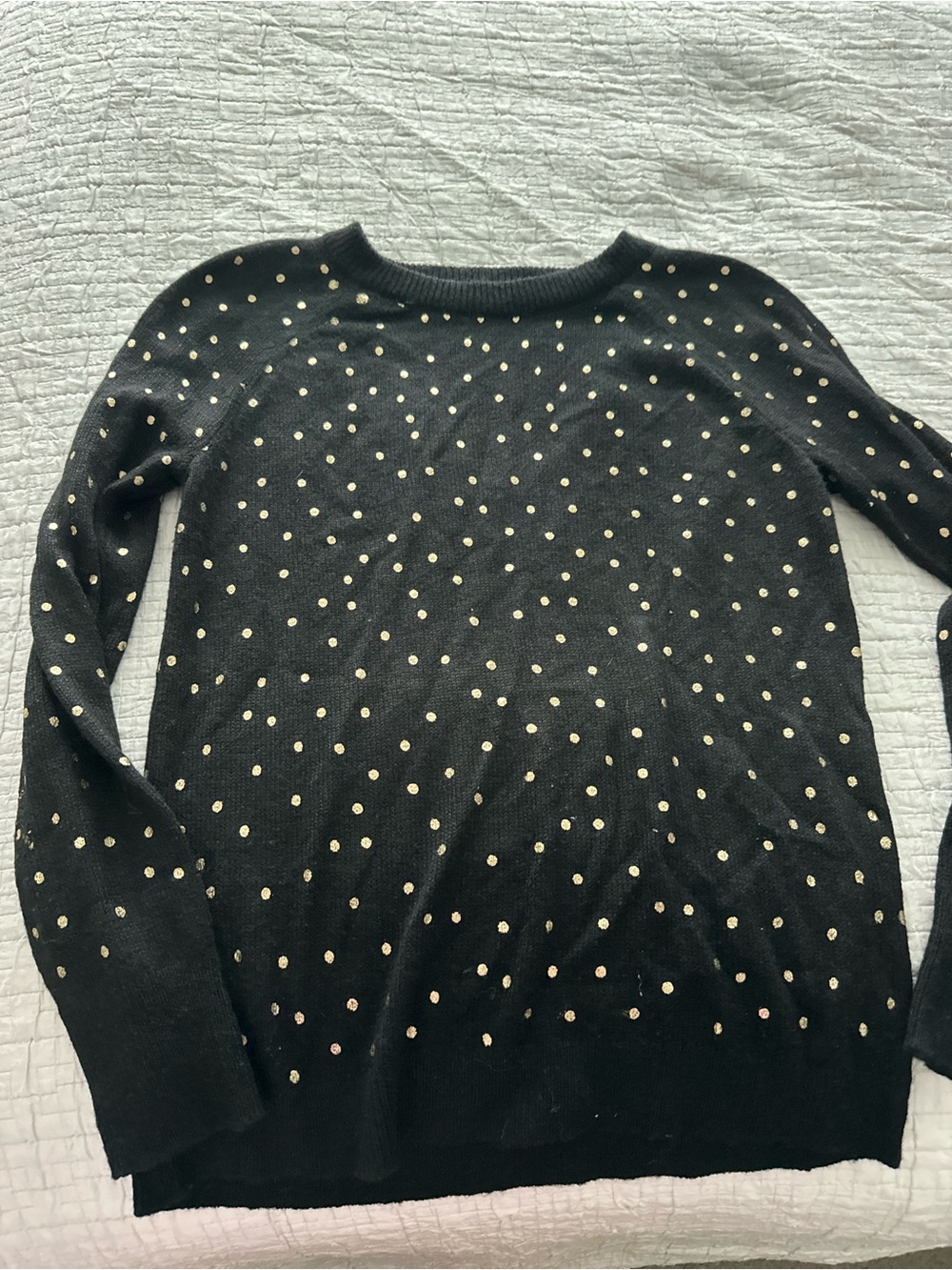 LOFT Black Crewneck Sweater with Cream Polka Dots